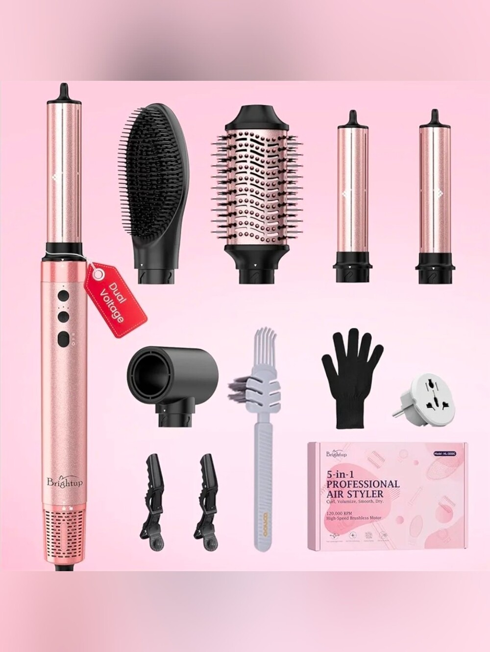 Dual Voltage 5 in 1 High Speed Hot Air Hair Styler with Travel Bag